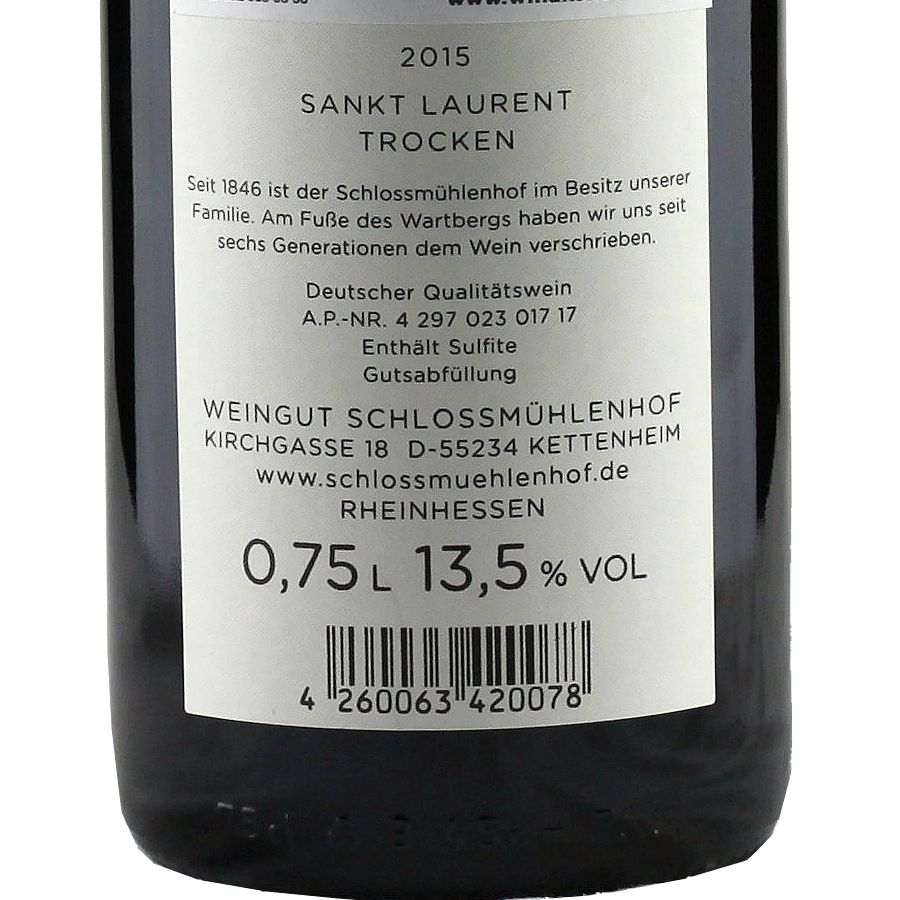 Wino Weingut Schlossmuehlenhof St. Laurent QW. Trocken 2015 – etykieta butelki
